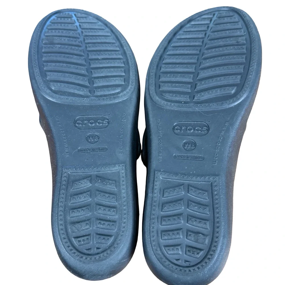 Crocs Patricia Wedge Sandals Black Slip On Slides Strappy Open Toe Shoes sz 8